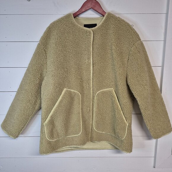Zara Beige Faux Shearling Snap-Button Coat With Front Pockets - Picture 1 of 8